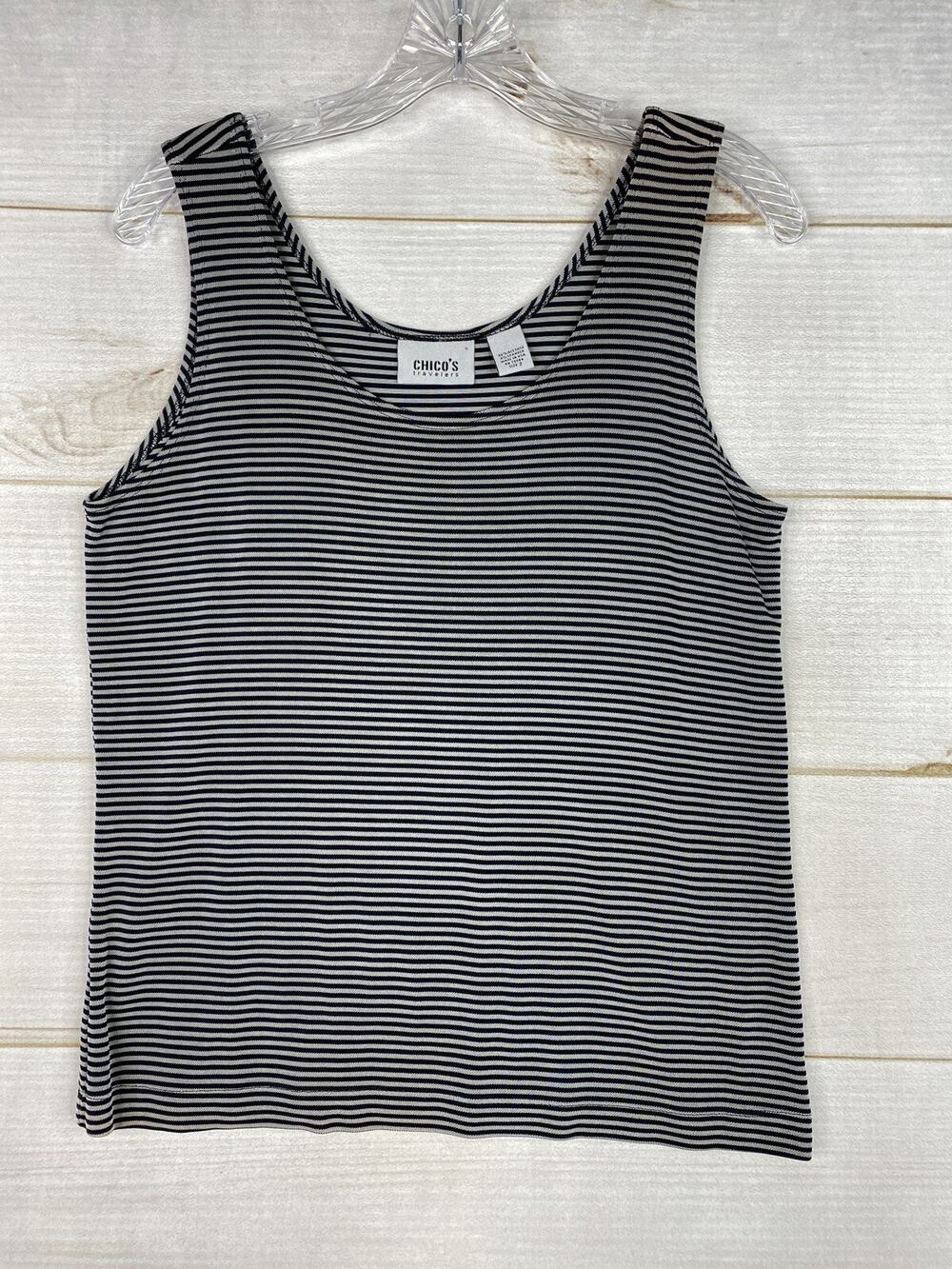 Chico's Travelers Tank Top Sz 2 Womens L Blue Taupe Slinky Stretch Sleeveless